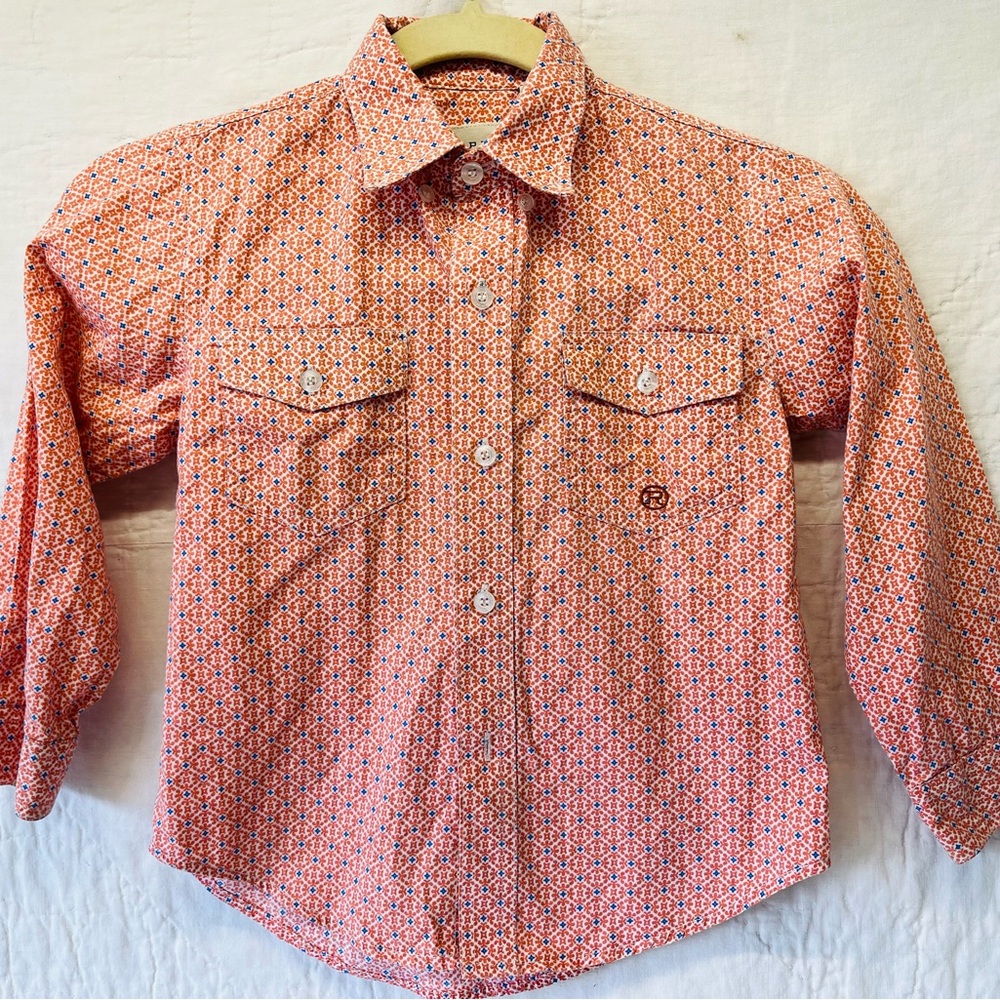 Roper brand Western button down shirt - Size 6/7 - Orange/blue